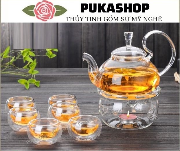 Bộ Ấm Trà Thủy Tinh Quai Vổng BAT 21 đế tròn